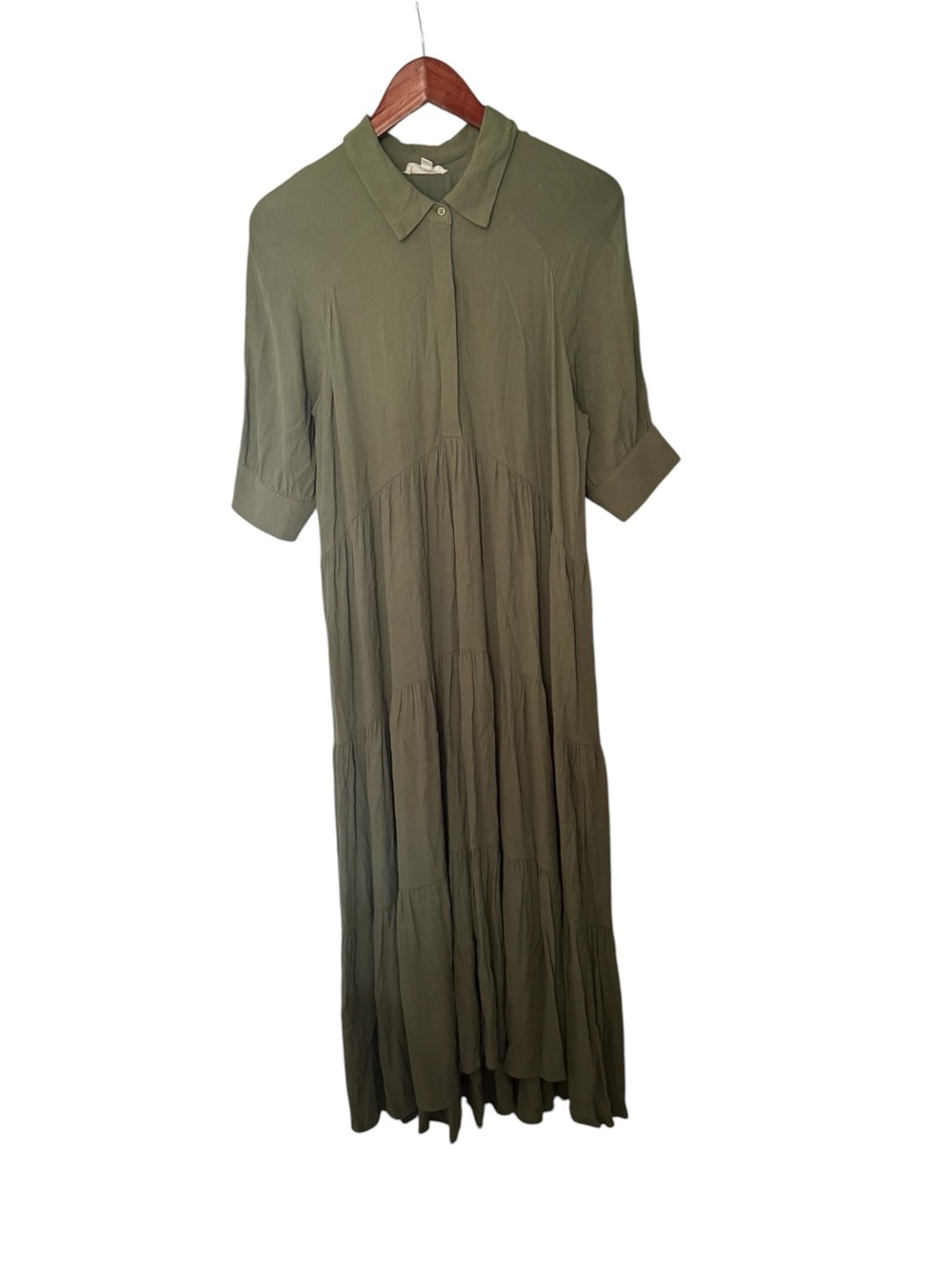 A loves A Olive Green Collared Tiered Maxi Dress